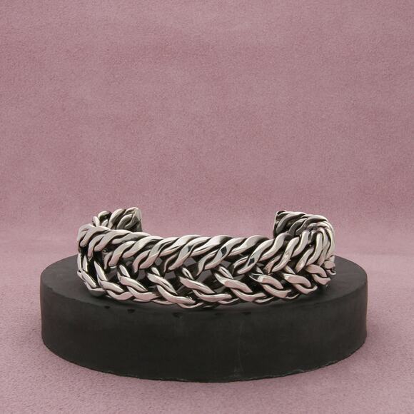 taxco mexico sterling silver vintage braided cuff bracelet size 6.75in - Picture 1 of 3